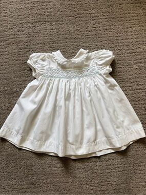 White Smocked Short-Sleeve Kids Dress - Classic Peter Pan Collar